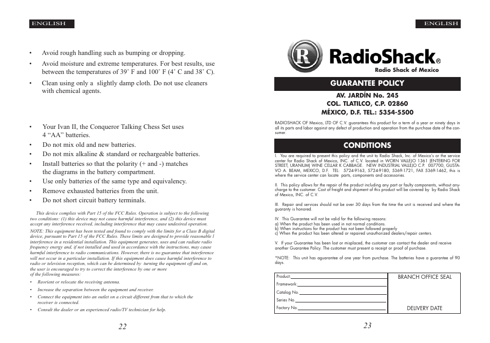 Special care & handling, Battery information | Excalibur electronic Ivan II User Manual | Page 12 / 25