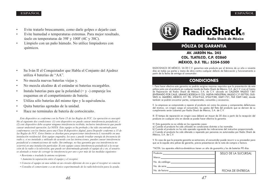 Cuidado especial, Información sobre baterías | Excalibur electronic Ivan II User Manual | Page 24 / 25