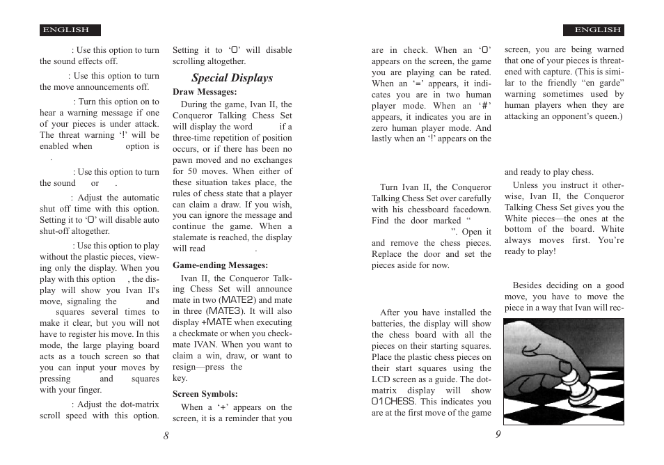 Getting started with ivan ii, Special displays, Find the pieces | Play a game right away, Making your move | Excalibur electronic Ivan II User Manual | Page 5 / 25