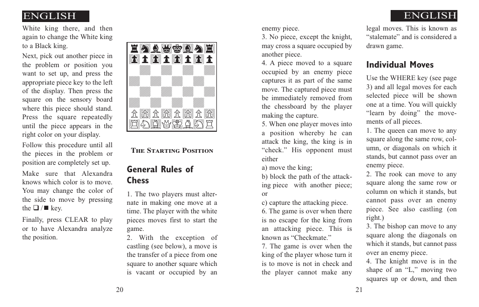 Individual moves, General rules of chess, English | Excalibur electronic ALEXANDRA THE GREAT 908-EFG User Manual | Page 11 / 43