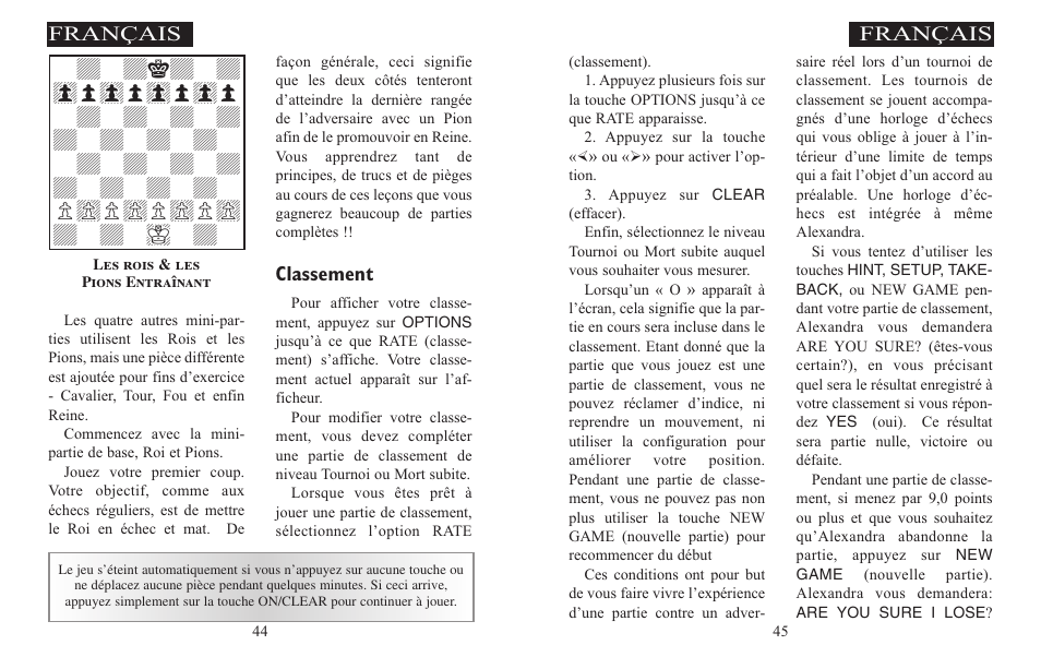 Français, Classement | Excalibur electronic ALEXANDRA THE GREAT 908-EFG User Manual | Page 23 / 43