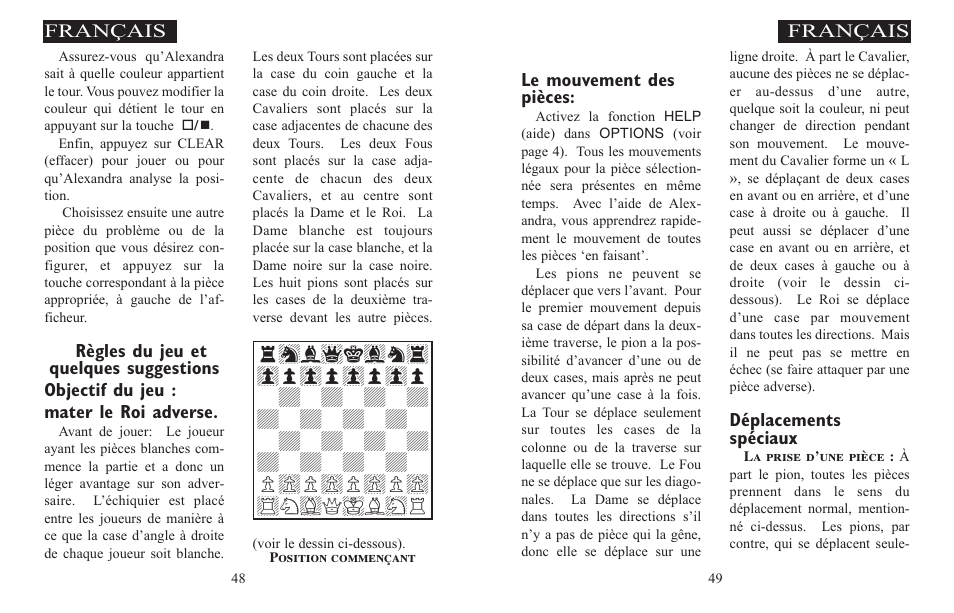 Le mouvement des pièces, Déplacements spéciaux, Français | Excalibur electronic ALEXANDRA THE GREAT 908-EFG User Manual | Page 25 / 43