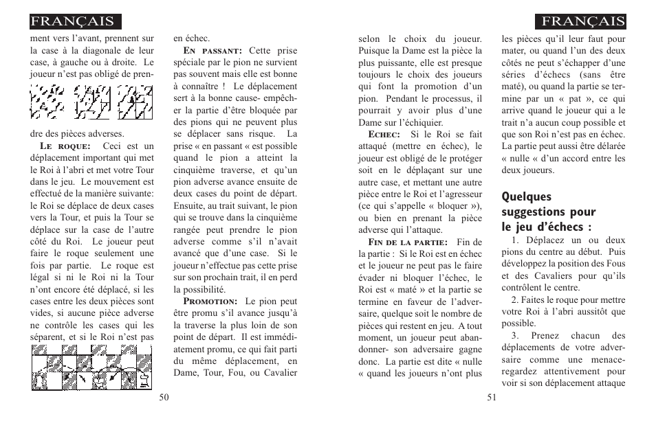 Quelques suggestions pour le jeu d’échecs, Français | Excalibur electronic ALEXANDRA THE GREAT 908-EFG User Manual | Page 26 / 43