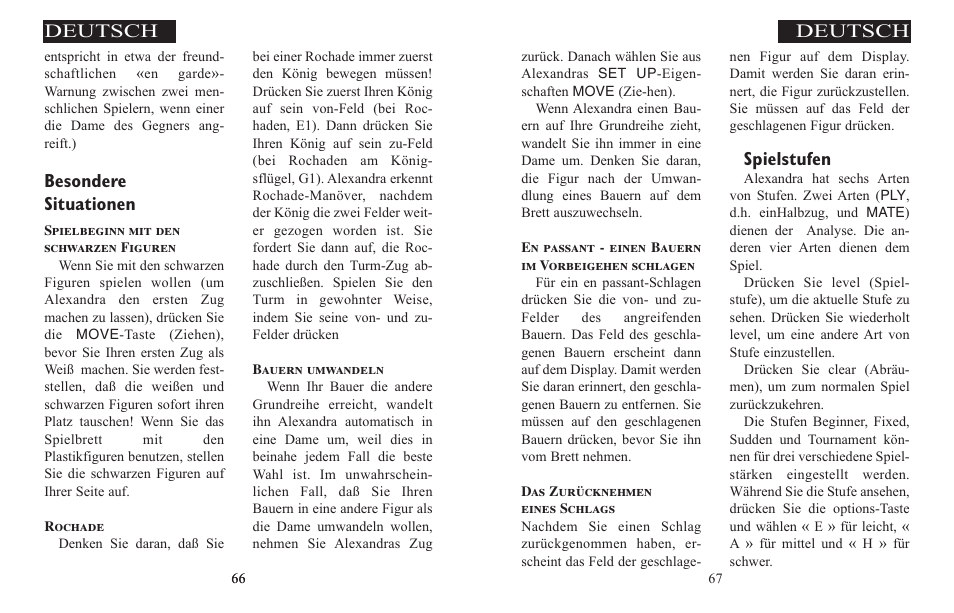 Spielstufen, Deutsch, Besondere situationen | Excalibur electronic ALEXANDRA THE GREAT 908-EFG User Manual | Page 34 / 43