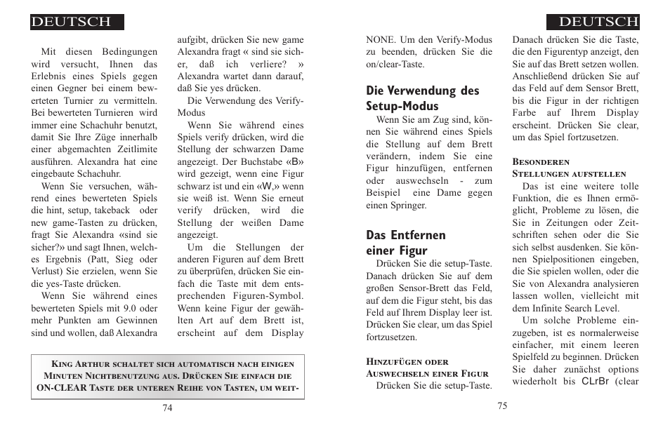 Die verwendung des setup-modus, Das entfernen einer figur, Deutsch | Excalibur electronic ALEXANDRA THE GREAT 908-EFG User Manual | Page 38 / 43