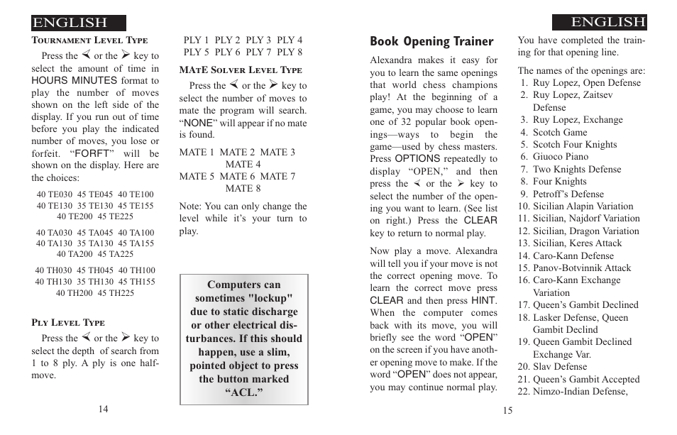 Book opening trainer, English | Excalibur electronic ALEXANDRA THE GREAT 908-EFG User Manual | Page 8 / 43