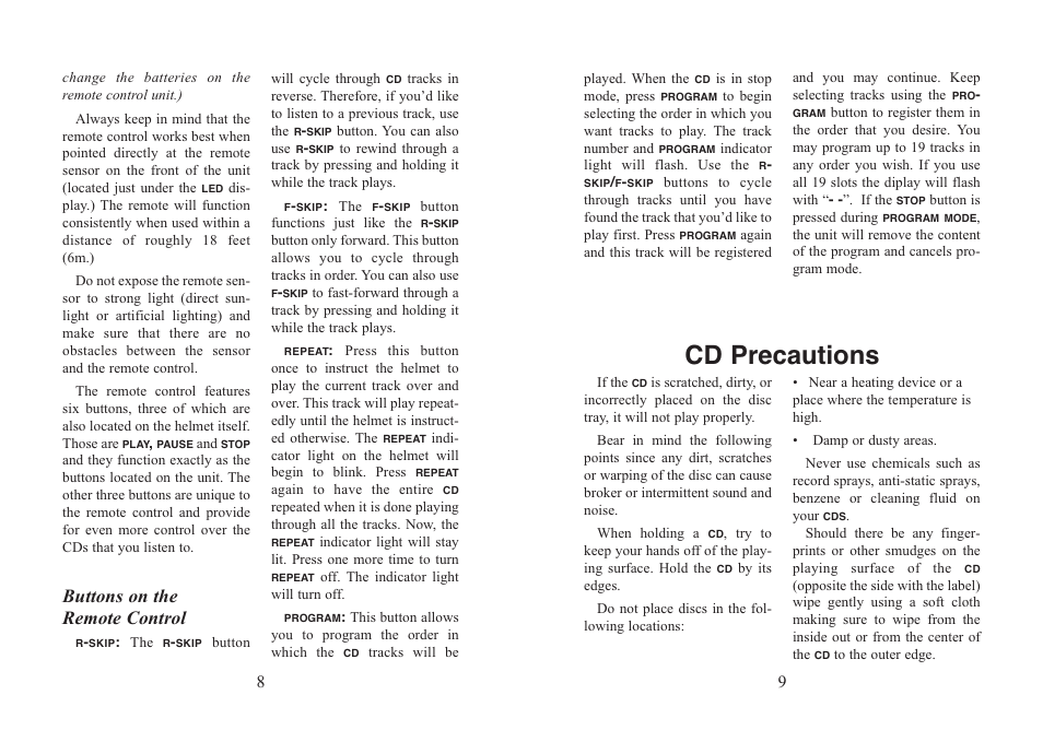 Cd precautions, Buttons on the remote control | Excalibur electronic RD501-24 User Manual | Page 5 / 9