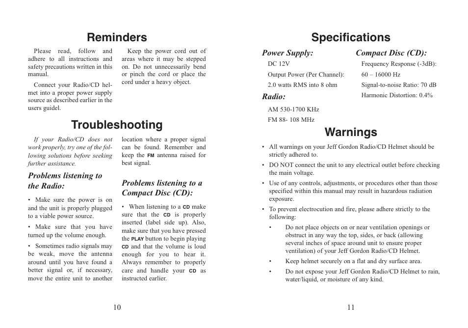 Reminders troubleshooting, Specifications warnings | Excalibur electronic RD501-24 User Manual | Page 6 / 9