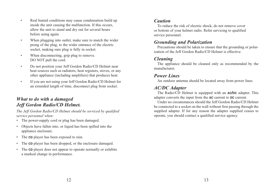 Caution, Grounding and polarization, Cleaning | Power lines, Ac/dc adapter | Excalibur electronic RD501-24 User Manual | Page 7 / 9