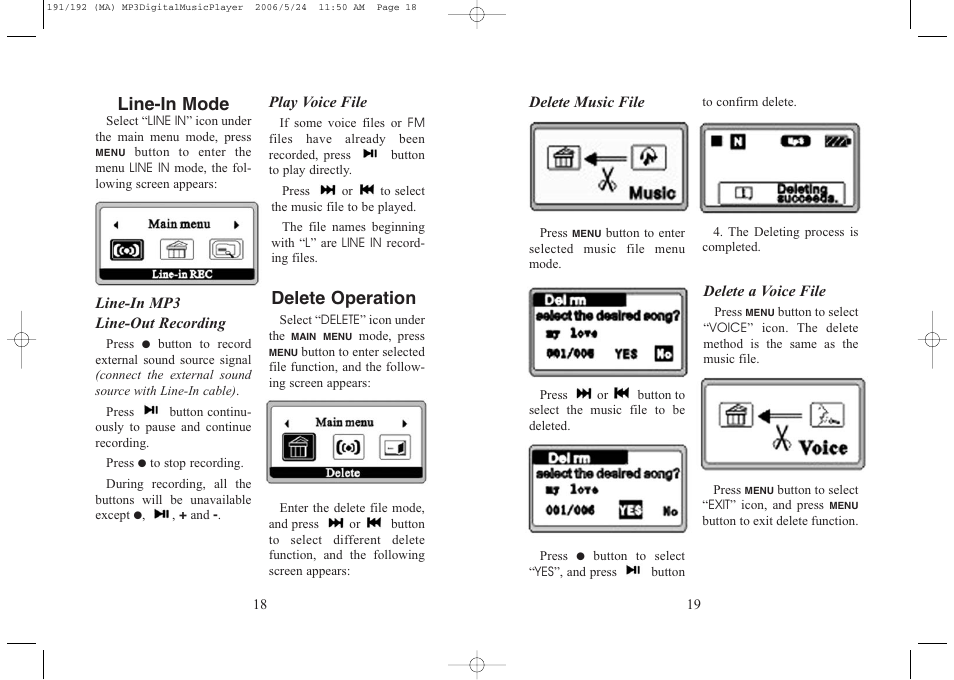 Line-in mode, Delete operation | Excalibur electronic 256 User Manual | Page 10 / 15