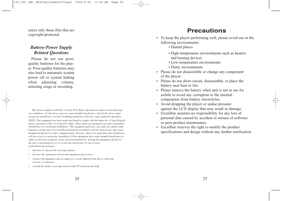 Precautions | Excalibur electronic 256 User Manual | Page 13 / 15