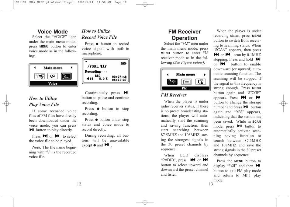 Voice mode, Fm receiver operation | Excalibur electronic 256 User Manual | Page 7 / 15