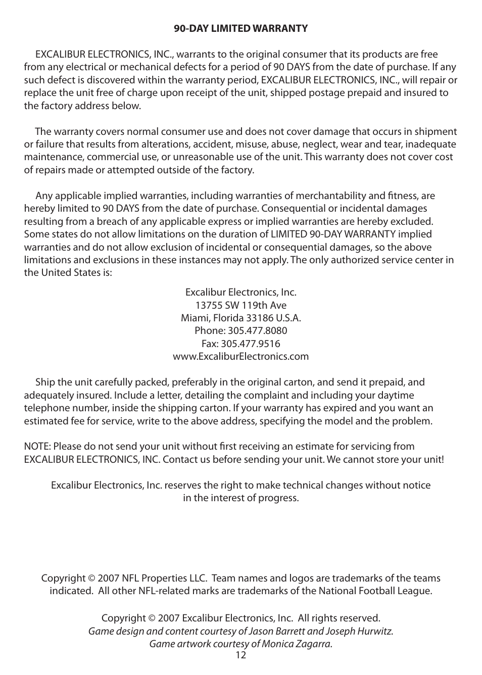 Excalibur electronic NF-06 User Manual | Page 11 / 12