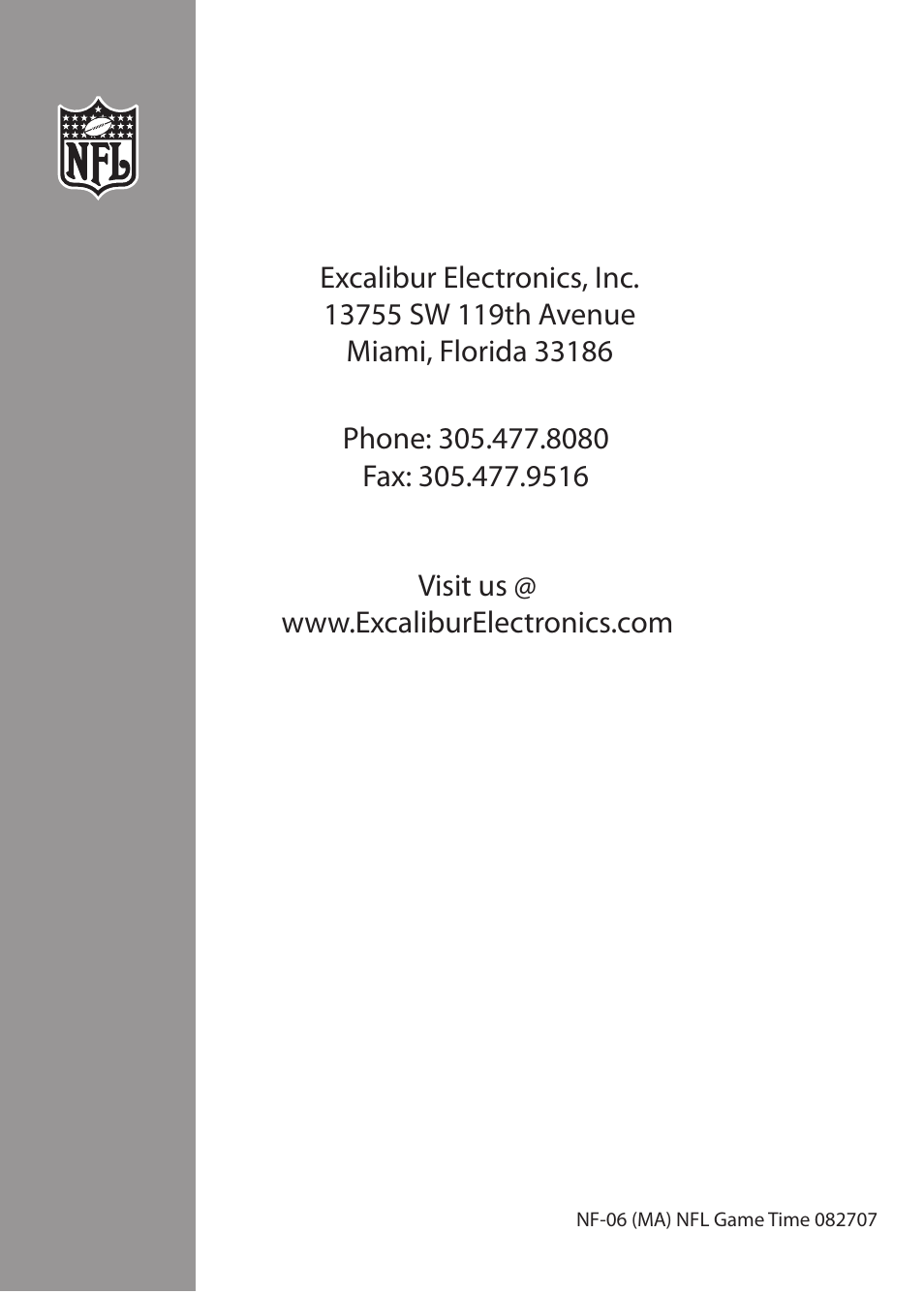 Excalibur electronic NF-06 User Manual | Page 12 / 12