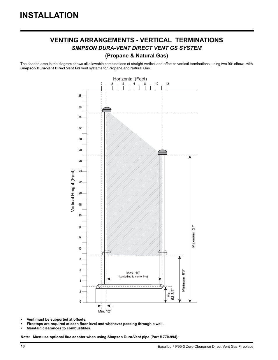 Installation, Venting arrangements - vertical terminations | Excalibur electronic P95-LP3 User Manual | Page 18 / 44