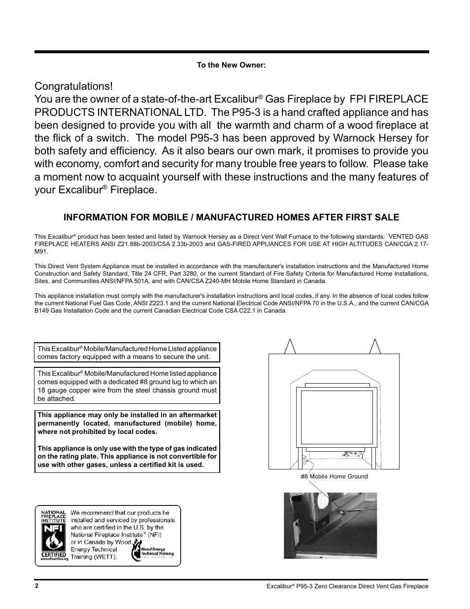 Fireplace | Excalibur electronic P95-LP3 User Manual | Page 2 / 44