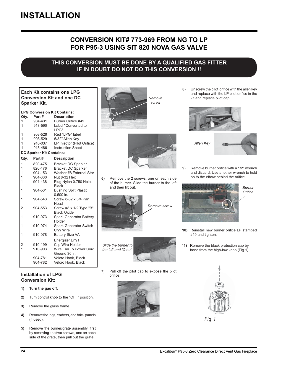 Installation, Fig. 1 | Excalibur electronic P95-LP3 User Manual | Page 24 / 44