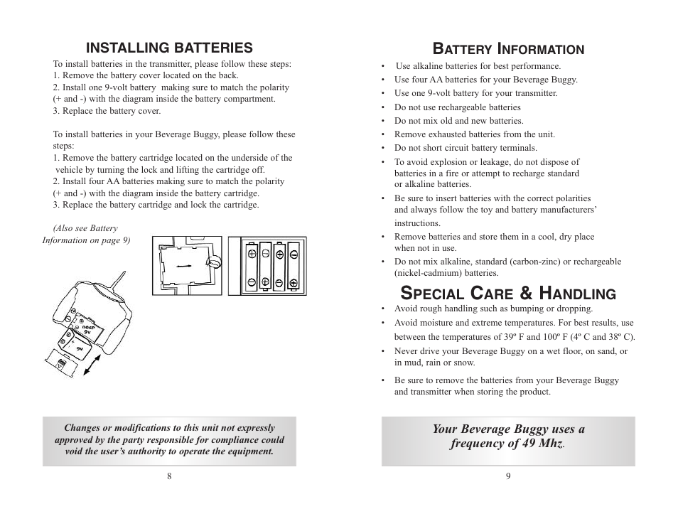 Installing batteries, Pecial, Andling | Excalibur electronic 641S User Manual | Page 5 / 7