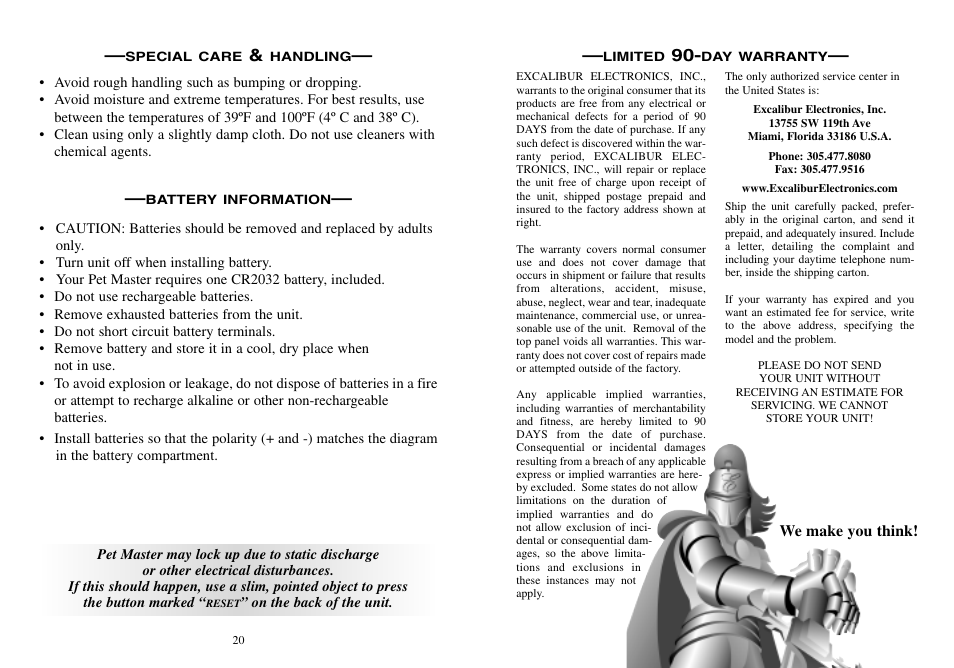 Excalibur electronic Pet Master 464 User Manual | Page 11 / 12