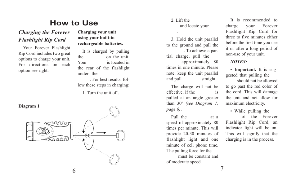 How to use, Charging the forever flashlight rip cord | Excalibur electronic H630BK User Manual | Page 4 / 9