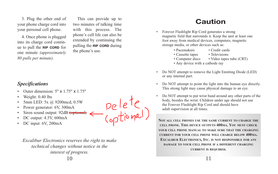 Caution, Specifications | Excalibur electronic H630BK User Manual | Page 6 / 9