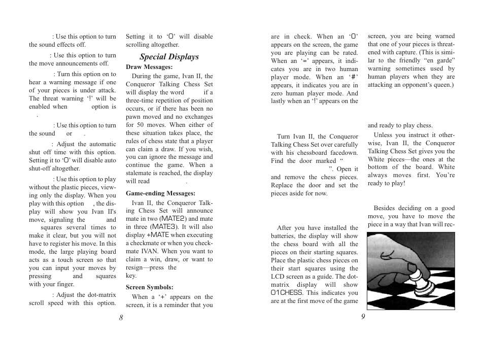 Getting started with ivan ii, Special displays, Find the pieces | Play a game right away, Making your move | Excalibur electronic 712 User Manual | Page 5 / 13