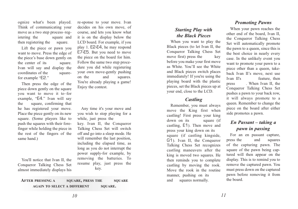 Moving ivan ii’s piece, Putting a game “on hold, Special situations | Excalibur electronic 712 User Manual | Page 6 / 13