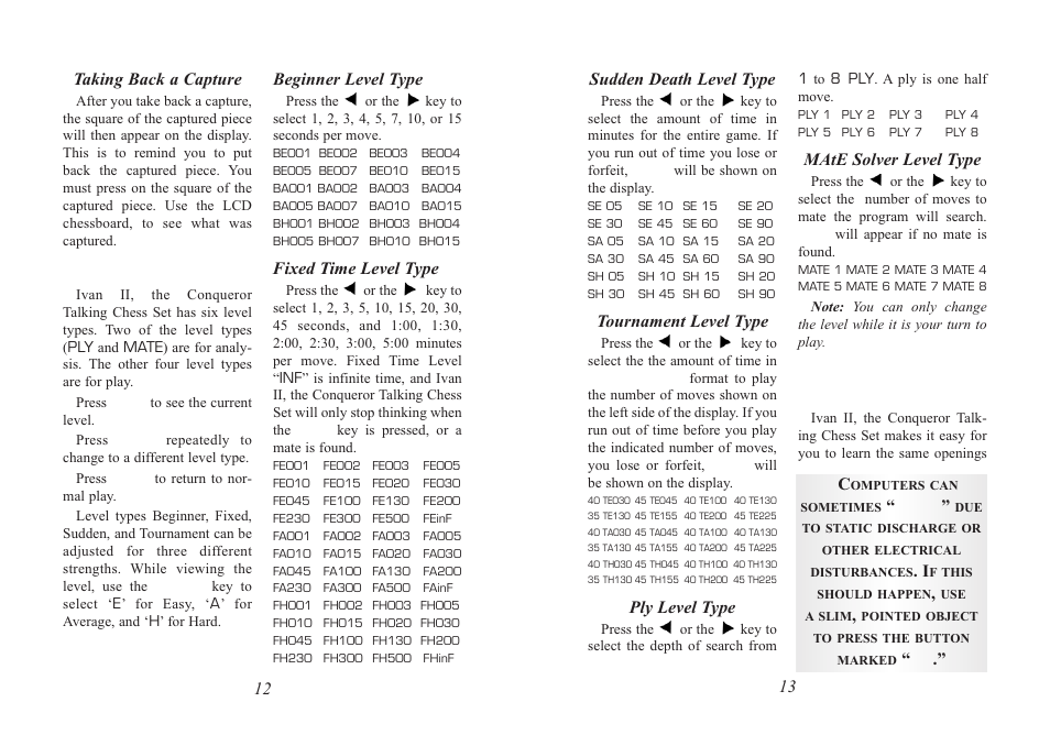 Levels of play, Book opening trainer | Excalibur electronic 712 User Manual | Page 7 / 13