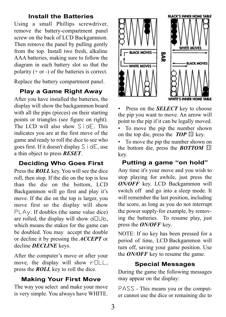 Excalibur electronic Backgammon Wizard E125 User Manual | Page 3 / 8