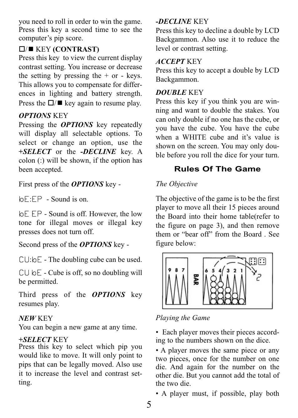 Excalibur electronic Backgammon Wizard E125 User Manual | Page 5 / 8