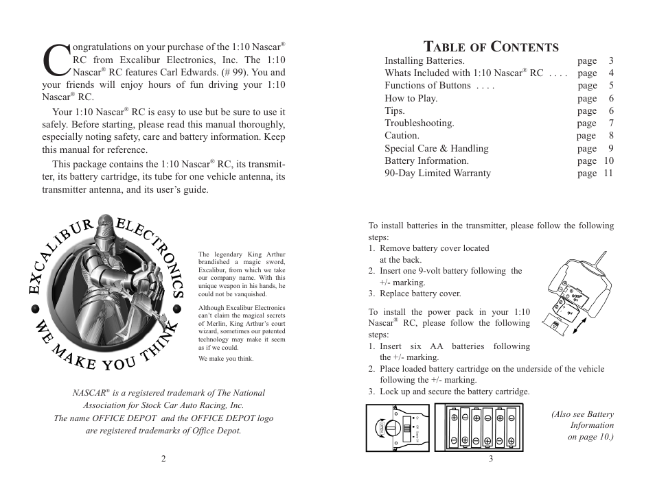 Installing batteries | Excalibur electronic 9511-99 User Manual | Page 2 / 7