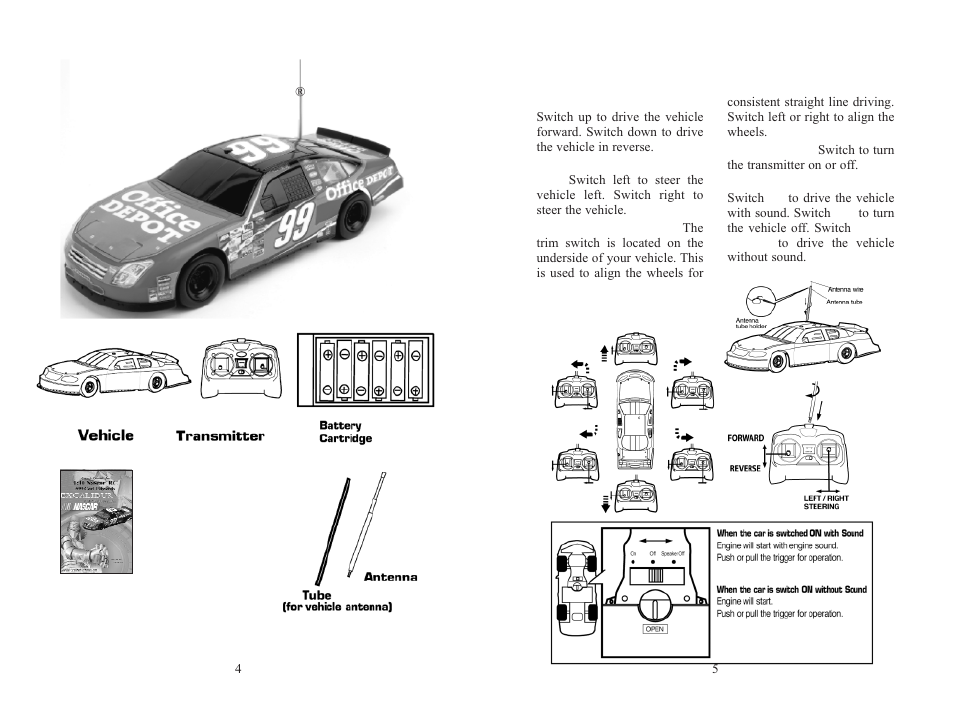 What is included with 1:10 nascar, Rc functions of buttons | Excalibur electronic 9511-99 User Manual | Page 3 / 7