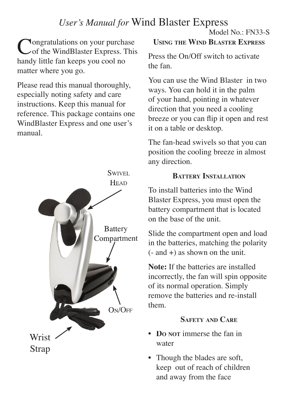 Excalibur electronic Wind Blaster Express FN33-S User Manual | 2 pages