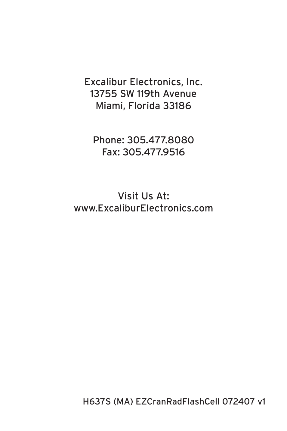 Excalibur electronic H637S User Manual | Page 8 / 8