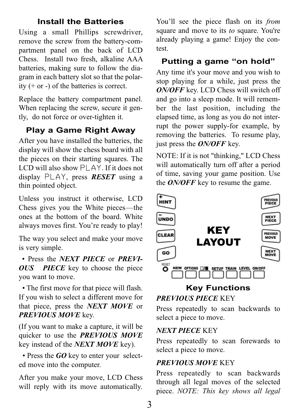 3key layout | Excalibur electronic E123 User Manual | Page 3 / 12