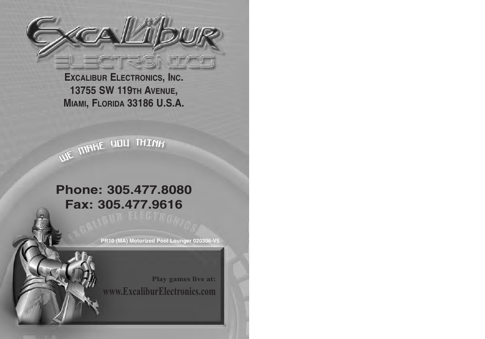 Excalibur electronic Motorized Pool Lounger PR10 User Manual | Page 13 / 13