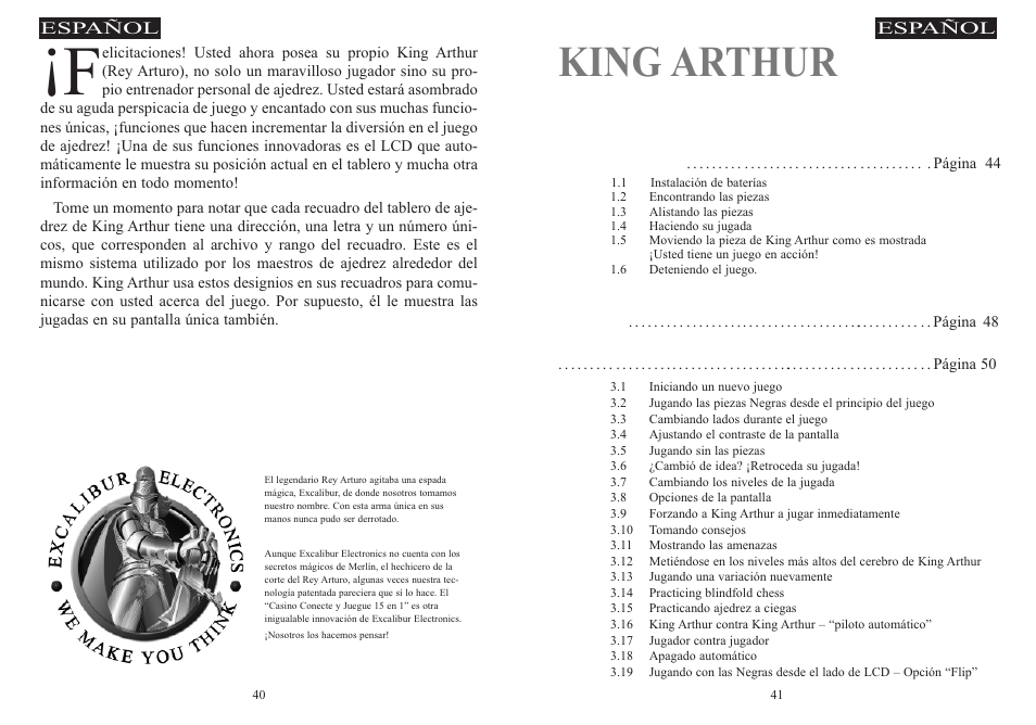 King arthur, Indice | Excalibur electronic 915-W User Manual | Page 21 / 41