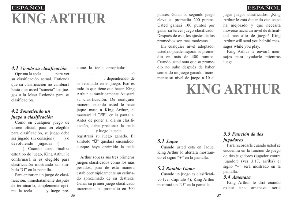 King arthur, Capitulo 5, Capitulo 4 | Mensajes especiales de camelot, Tomando una clasificacion en mesa redonda | Excalibur electronic 915-W User Manual | Page 29 / 41