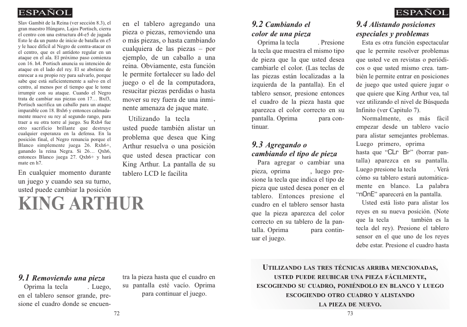 King arthur chapter 9, Setting up special positions | Excalibur electronic 915-W User Manual | Page 37 / 41