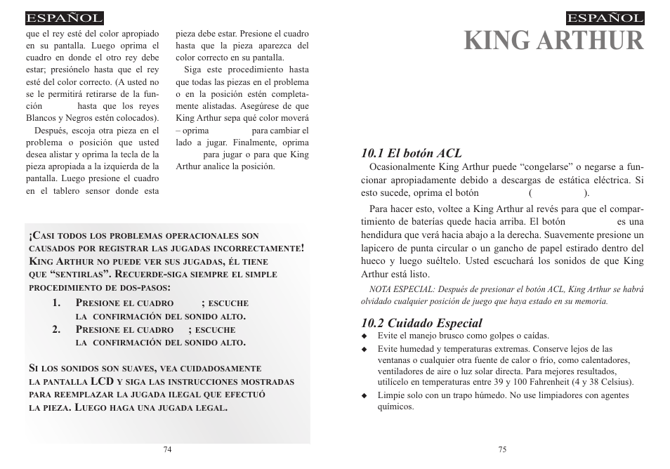 King arthur capitulo 10, Detalles tecnicos importantes, 1 el botón acl | 2 cuidado especial | Excalibur electronic 915-W User Manual | Page 38 / 41