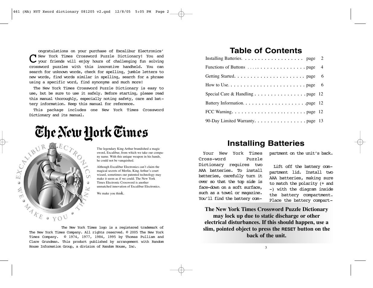 Excalibur electronic The New York Times Crossword Puzzle Dictionary 461 User Manual | Page 2 / 8