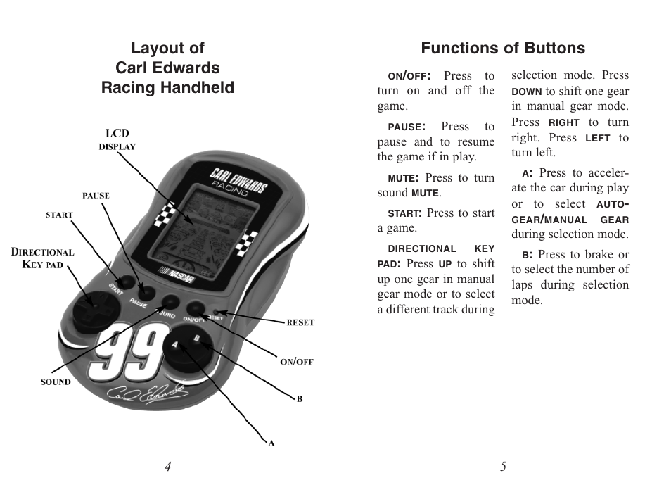 Excalibur electronic Carl Edwards Racing Handheld 488N User Manual | Page 3 / 7