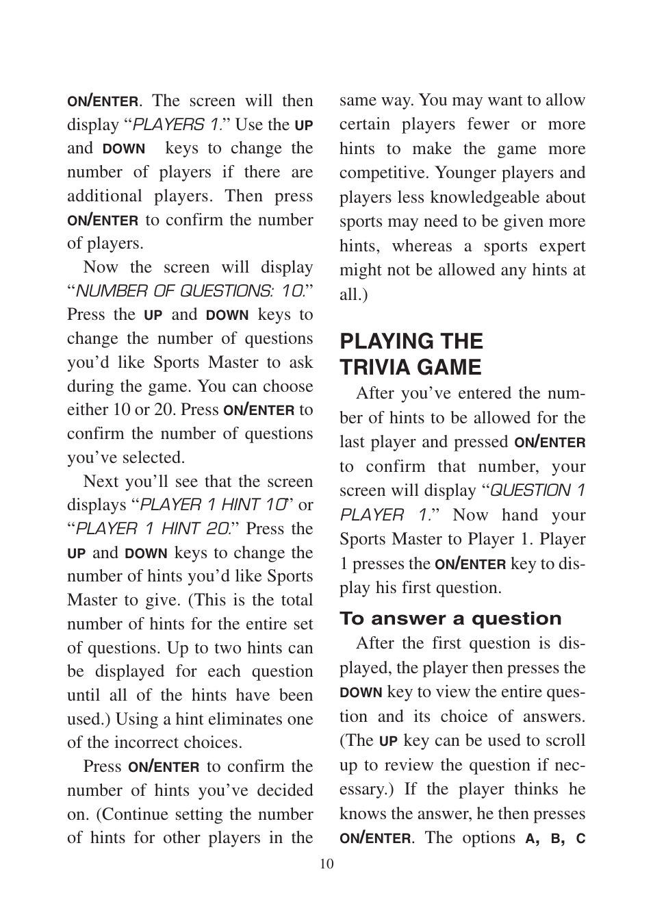 Playing the trivia game | Excalibur electronic FX200 User Manual | Page 10 / 16