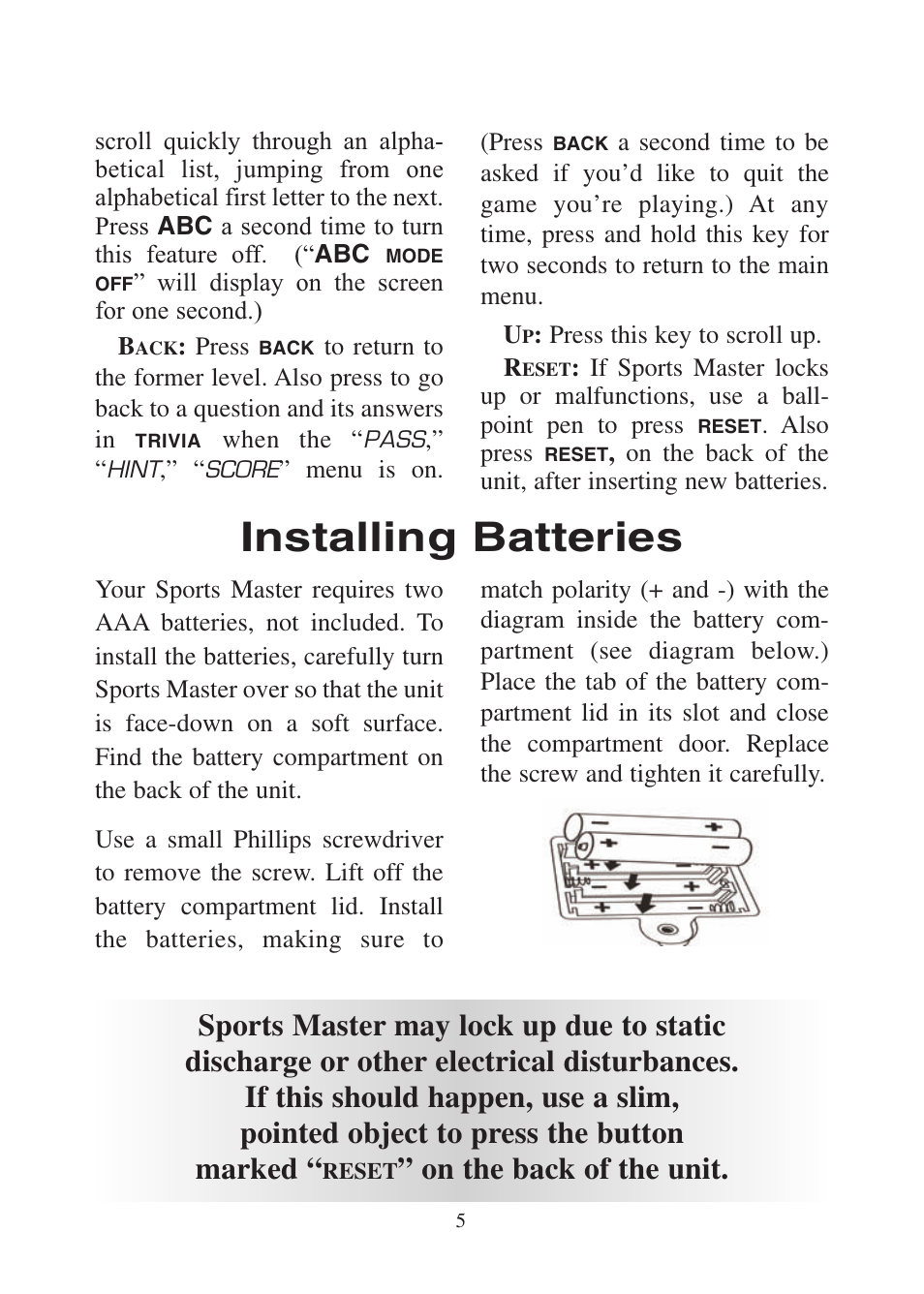 Installing batteries, On the back of the unit | Excalibur electronic FX200 User Manual | Page 5 / 16