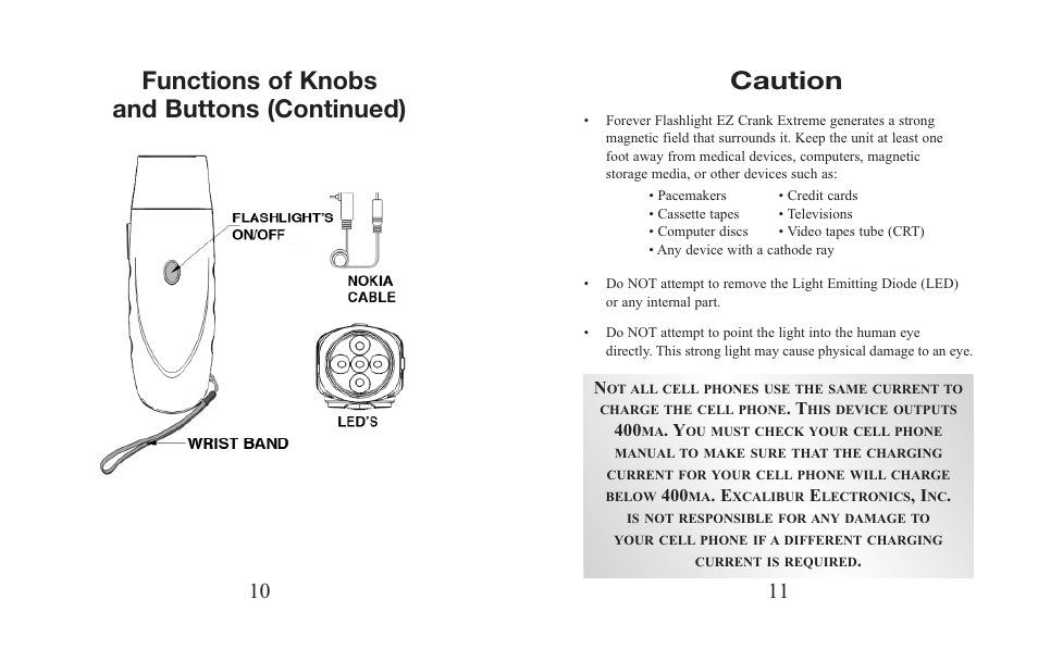 Caution, Functions of knobs and buttons (continued) | Excalibur electronic H623 User Manual | Page 6 / 9