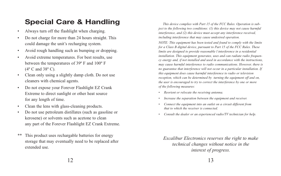 Special care & handling | Excalibur electronic H623 User Manual | Page 7 / 9