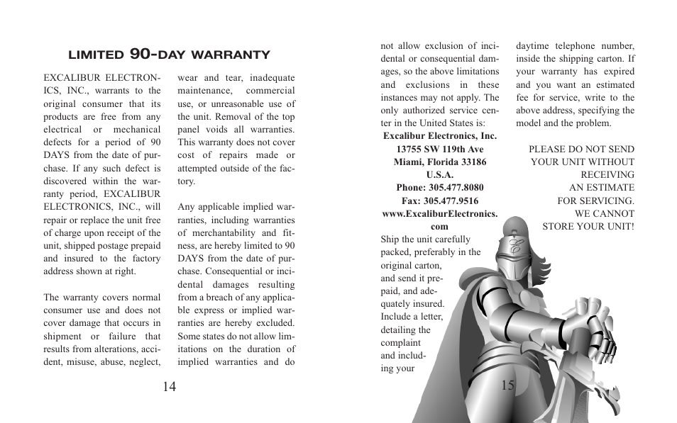 Excalibur electronic H623 User Manual | Page 8 / 9