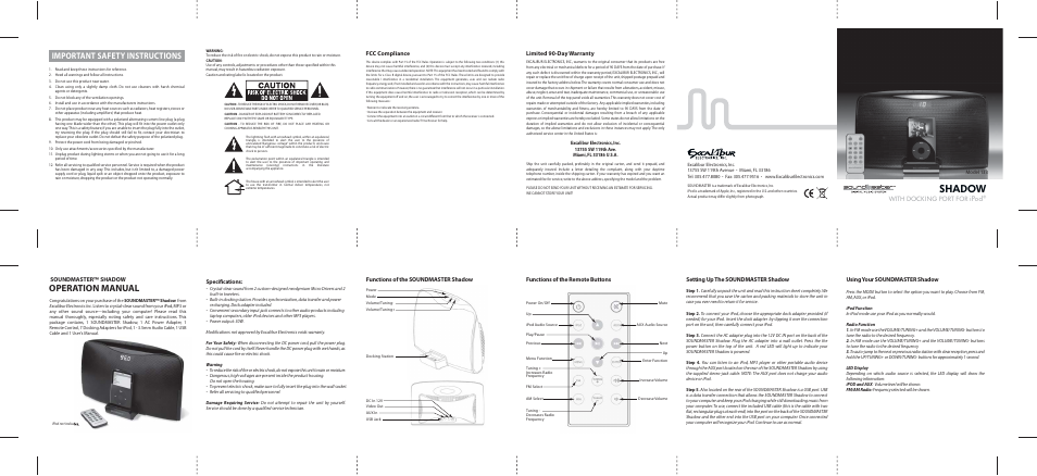 Excalibur electronic SoundMaster Shadow 133 User Manual | 1 page