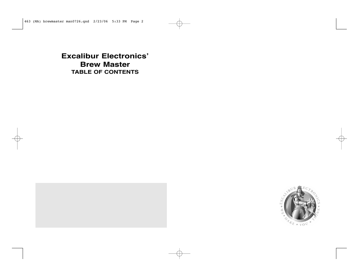 Excalibur electronics’ brew master | Excalibur electronic Brew Master 463 User Manual | Page 2 / 10
