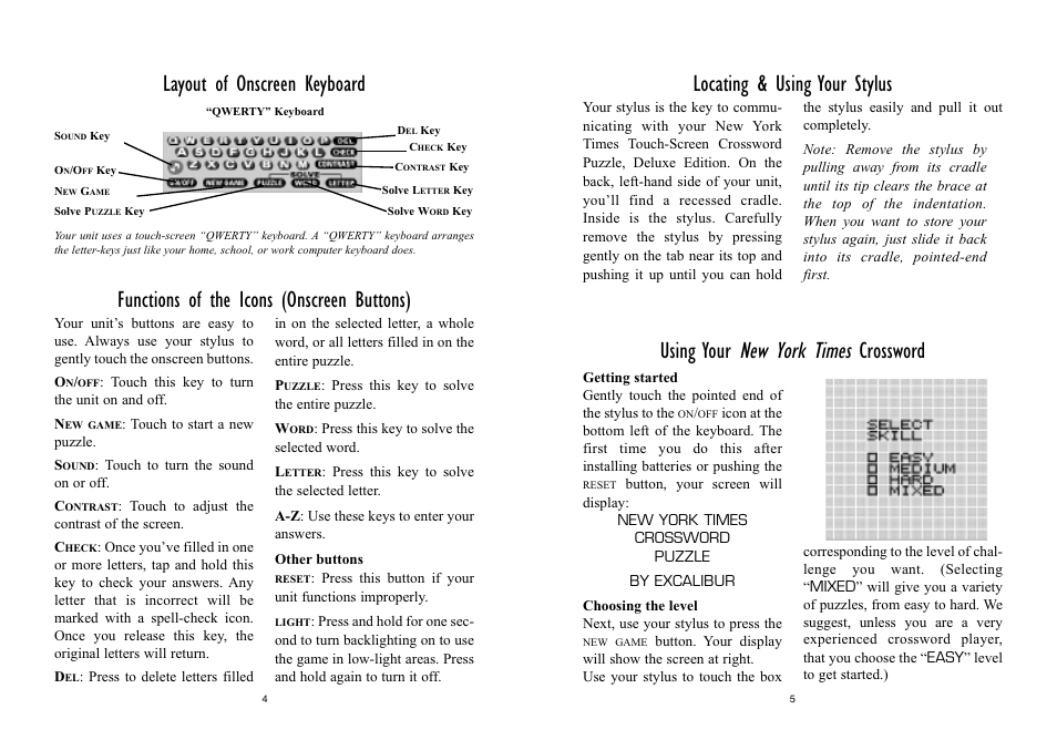 Functions of the icons (onscreen buttons), Layout of onscreen keyboard | Excalibur electronic 455D User Manual | Page 3 / 7